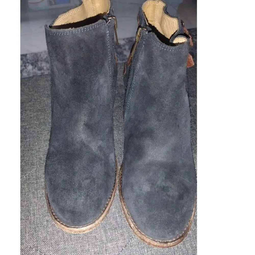 Hudson Women’s Suede Booties Size 40 Brown Black Mod Ankle Boots Designer Chic